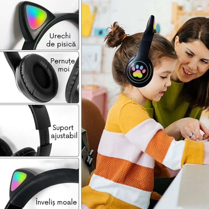 Căști wireless pliabile urechi de pisica CAT EAR sport stereo BT RGB