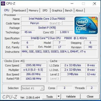 Ноутбук с процессором Intel Core 2 Duo P8600