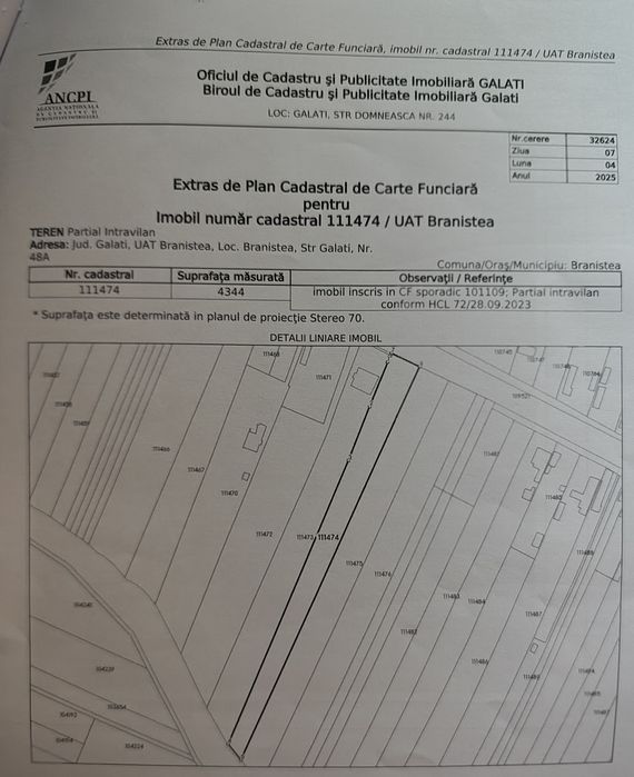 Vând 4000m² in Braniștea Galați ,15€/m² neg.,cu deschidere 20 m la DN