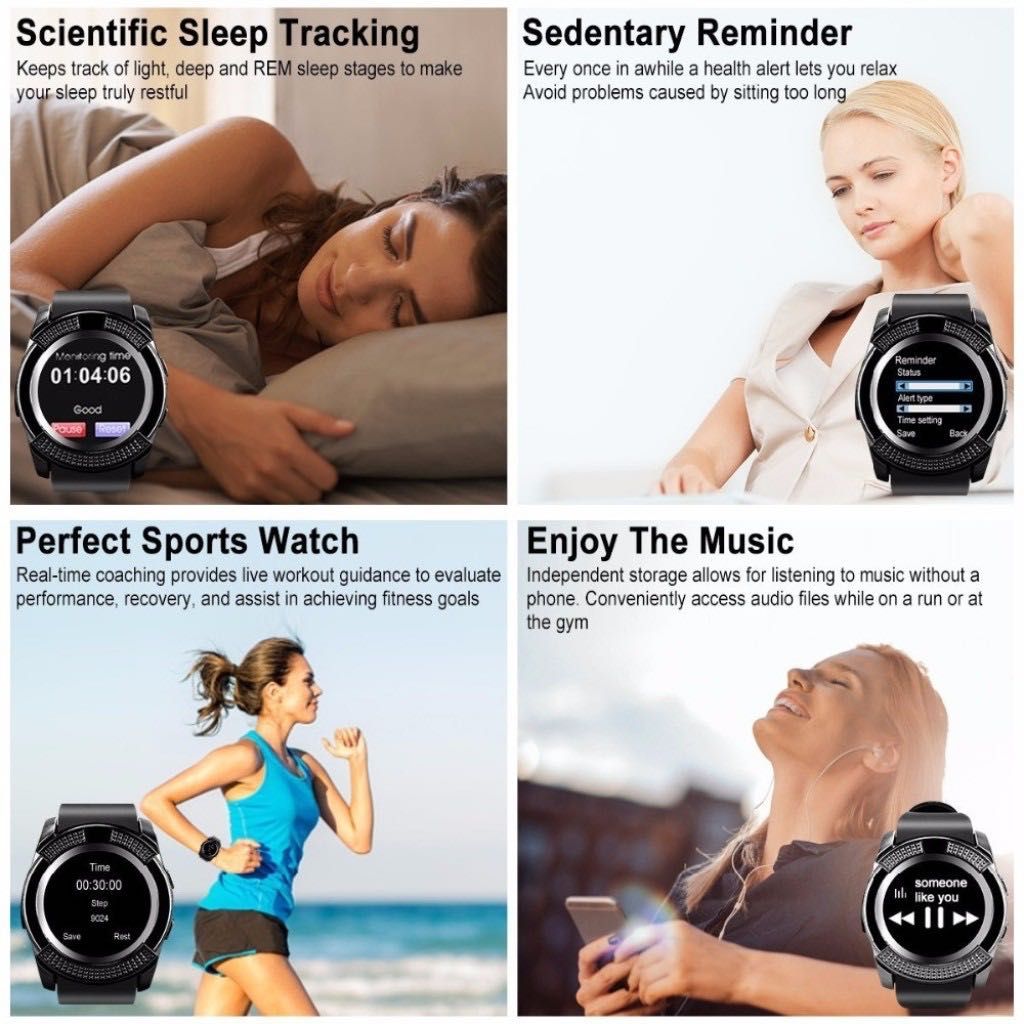 Смарт часовник Smart watch V8 с bluetooth, камера и SIM карта SMW46