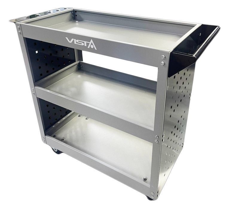 Carucior mobil 3 rafturi cu suport surubelnite si panou carlige