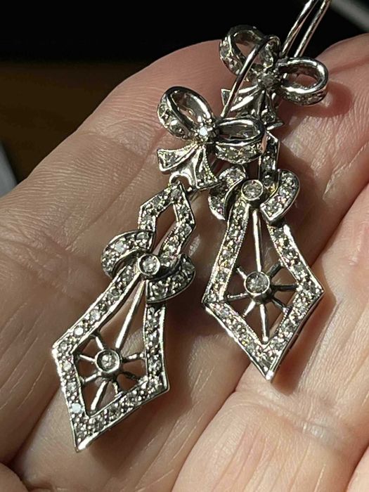 Cercei superbi ArtDeco aur alb 14k 9.60g cu diamante naturale