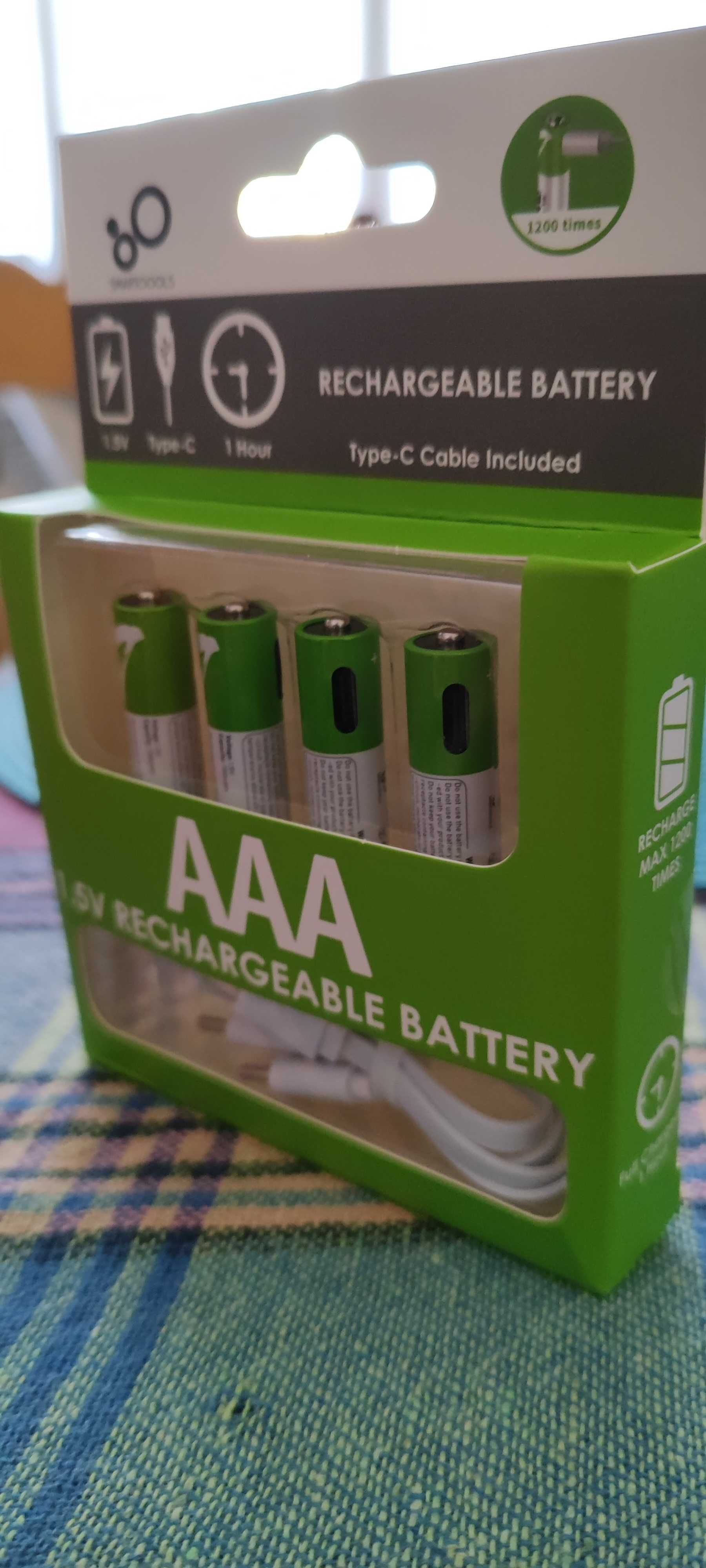 Акумулаторни li-On презареждащи се ААА Usb C батерии + Кабел.