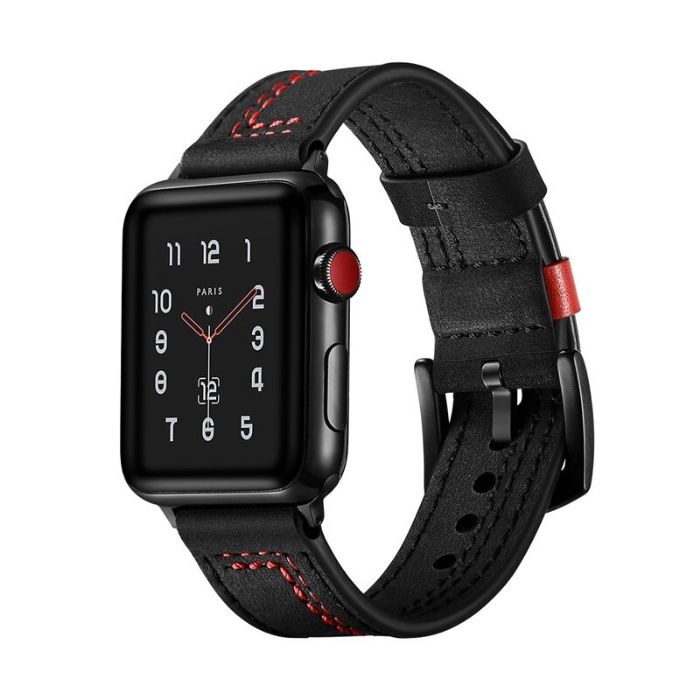 Curea din piele ceas Apple Watch 6 5 4 3 2 1 42mm / 44mm - negru rosu