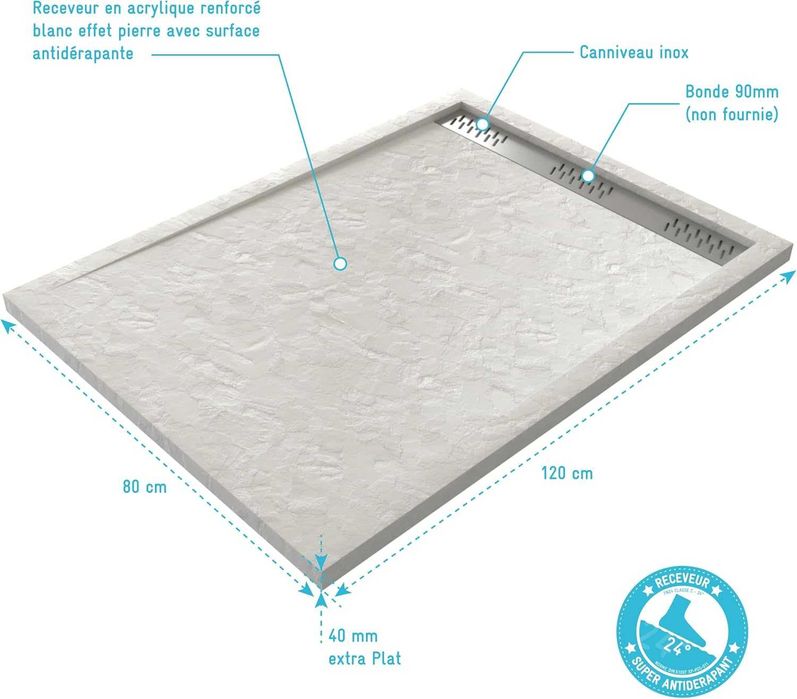 Aurlane FAC611 Cadita de dus efect de piatra alba