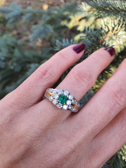 INEL Aur 18 kt si Platina cu Emerald si Diamante Naturale