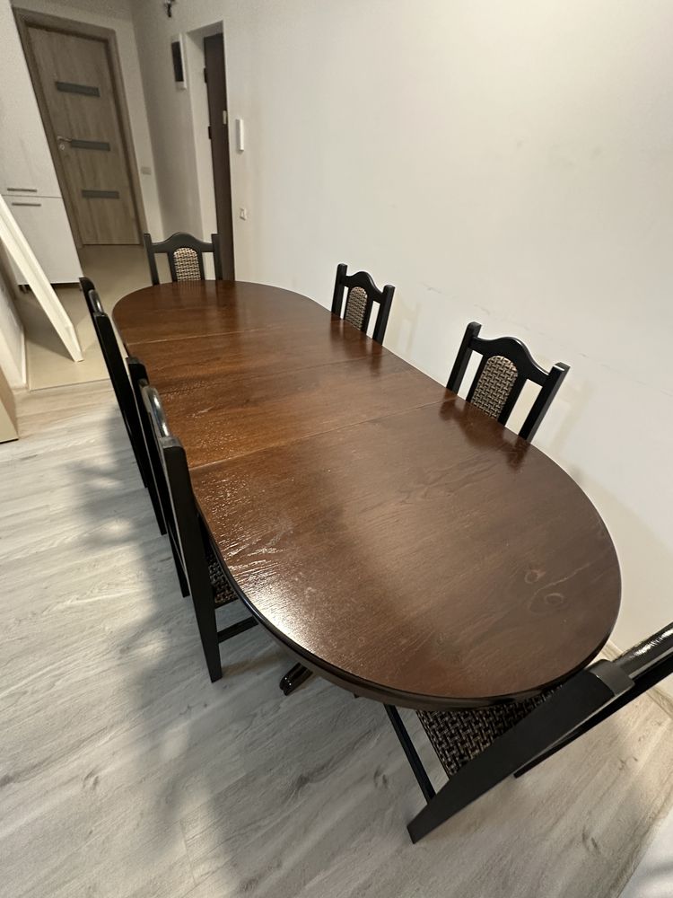 Masa extensibila din lemn masiv + 6 scaune