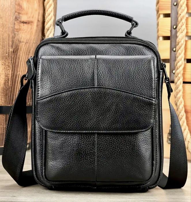 -20%Промоция•Традиционна и Делова мъжка чанта/Премиум черна ест. кожа!