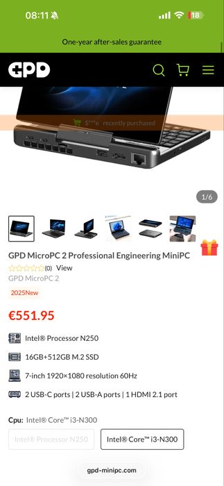 GPD MicroPC 2 Professional Engineering MiniPC - NOU