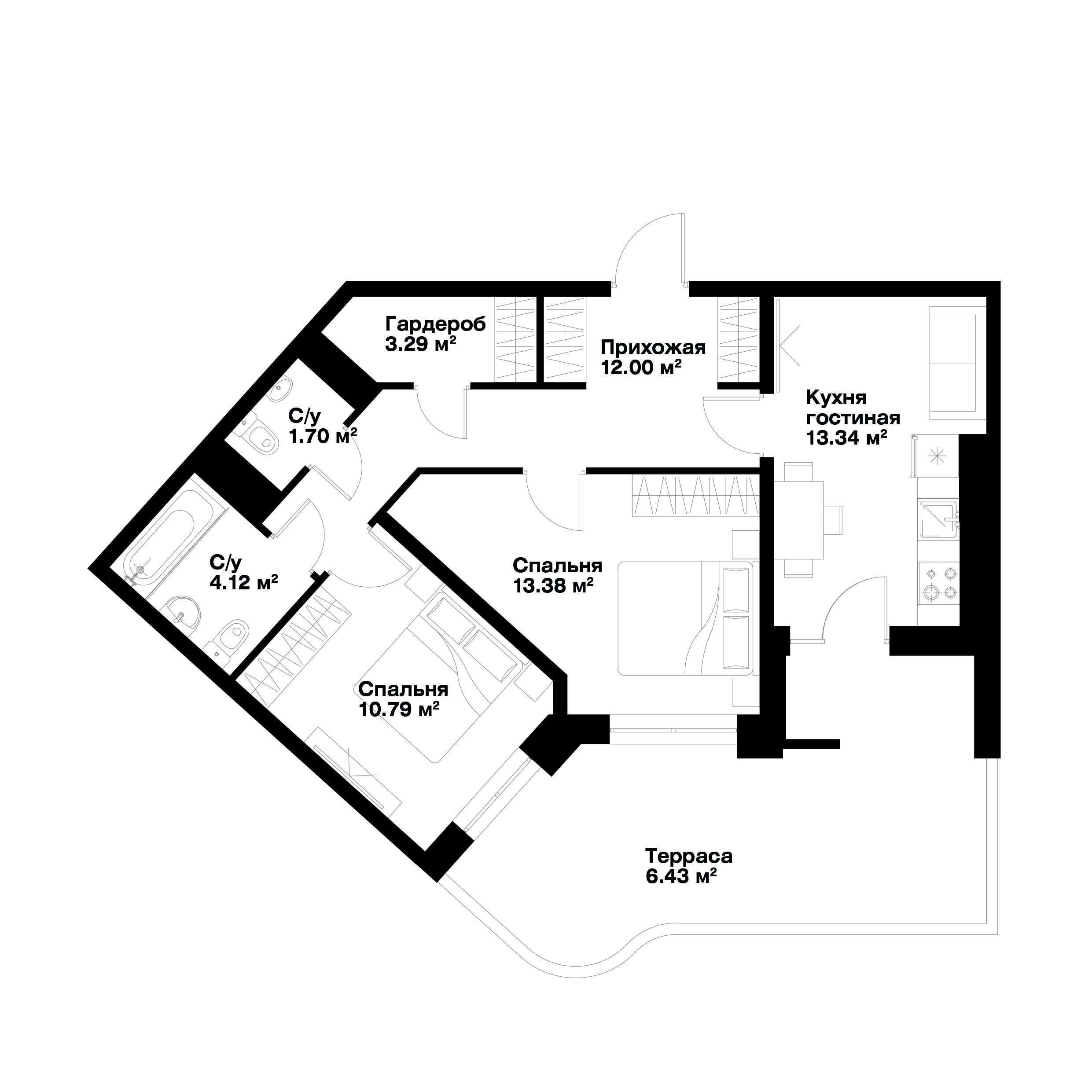 2-xonali xonadonlar | 2-комнатные квартиры ЖК O'z Makon - Golden House