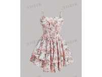 Rochie scurtă de vară cu imprimeu floral si volane