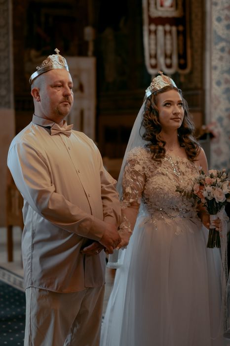 Rochie nuntă/cununie cu TULL , VOAL ŞI CORONIȚĂ INCLUSE!