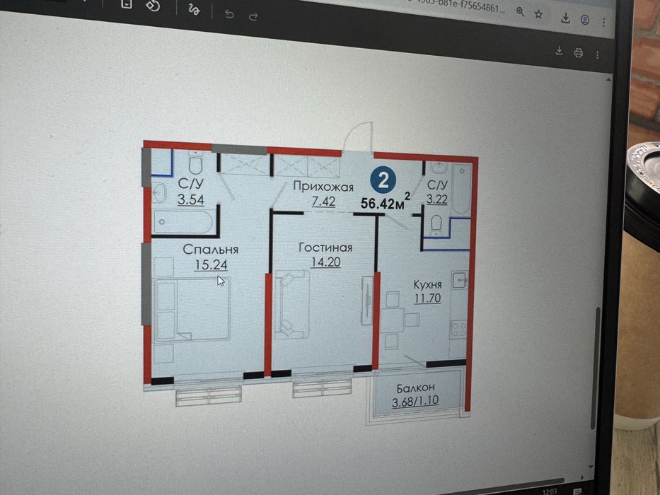 2-х комнатная, 56,5 кв. м. , Nrg meros от собственника