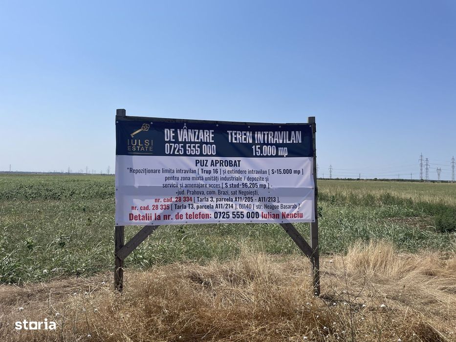 Teren intravilan de vânzare COMISION 0  – 15.000 mp Negoiesti