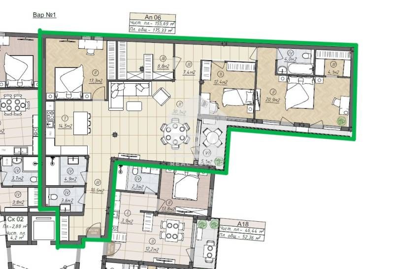 Продава се Многостаен апартамент в Варна, Чайка - 175 кв.м за 1153 €/кв.м - Снимка #10