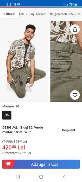 Pantaloni cargo barbati 36 DESIGUAL