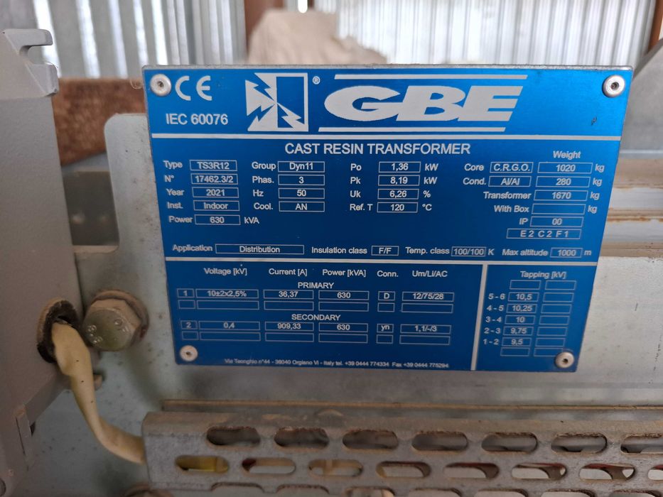 Трансформатор силовой сухой GBE 630 кВа