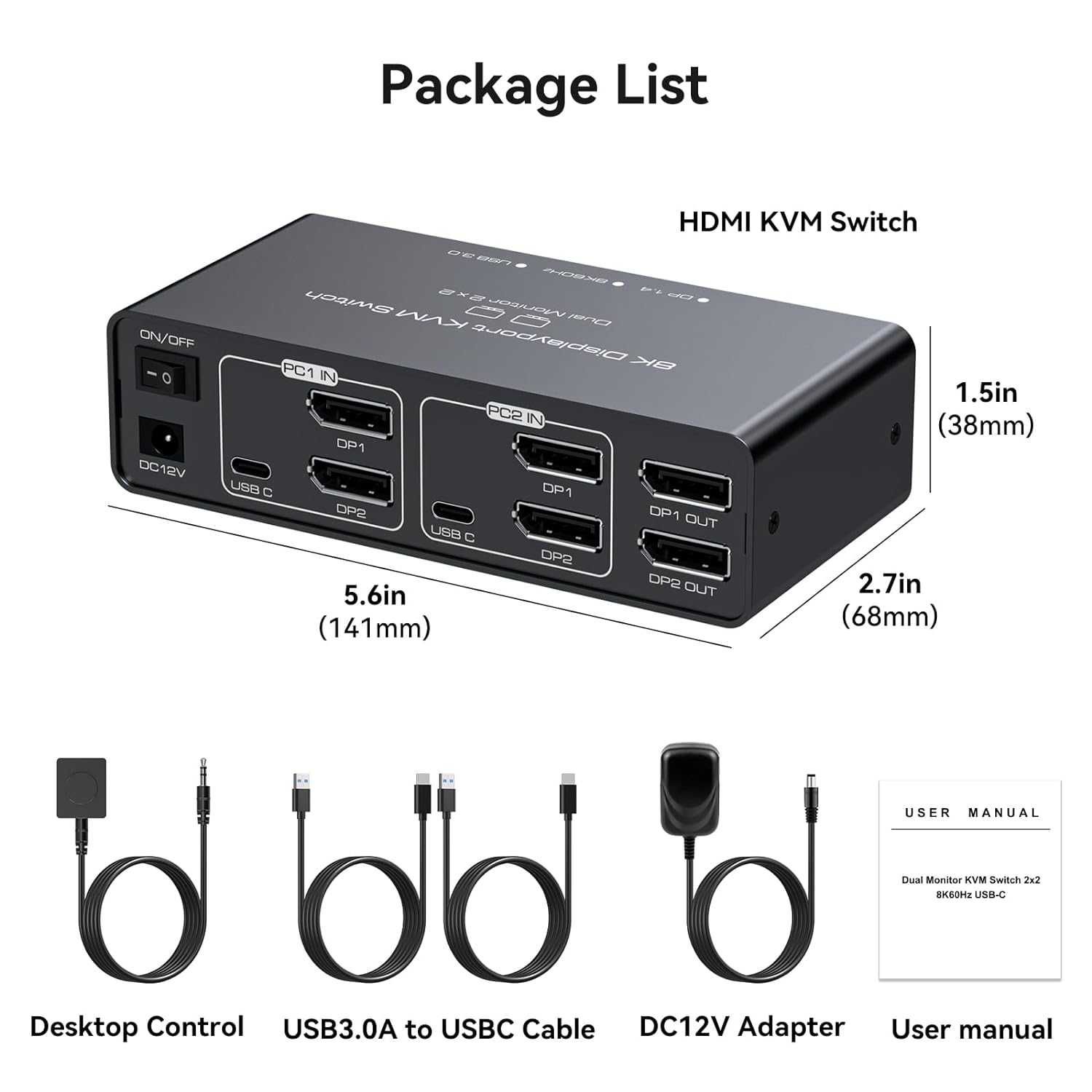 VEDINDUST DisplayPort KVM Switch,Monitor dublu,8K60HZ 4K120HZ DP 1.4