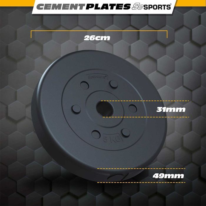 Set discuri 30 kg, 2 x 10 kg, 2 x 5 kg, ciment, plastic