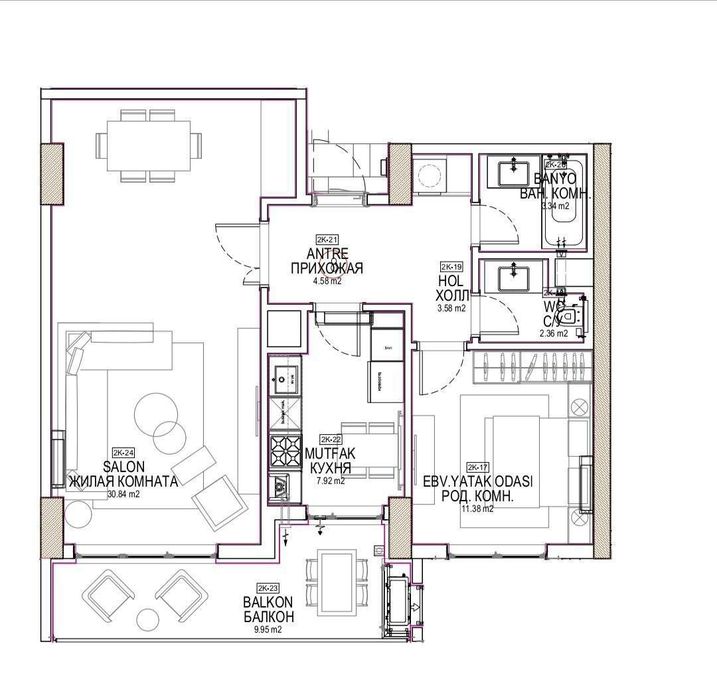 Квартира Tashkent City 2/2/8 68 m2  Gardens Residence