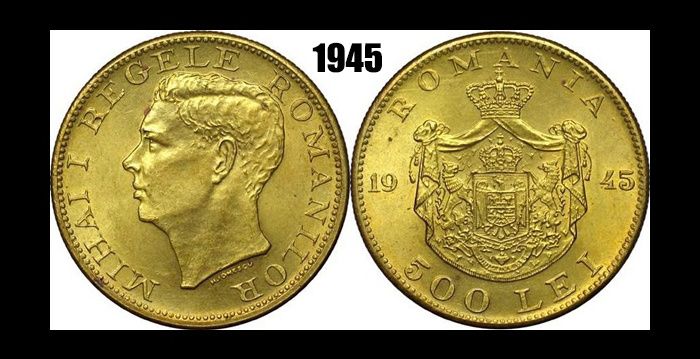 Moneda 500 lei anul 1945 cu Regele Mihai