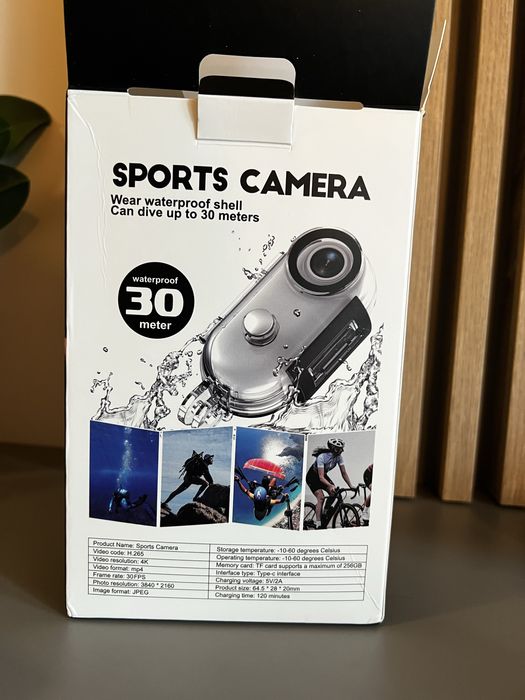 Спортна екшън камера 4K, водоустойчива до 30 м – нова