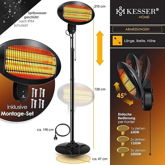 KESSER® лъчист нагревател 2000 вата Инфрачервен