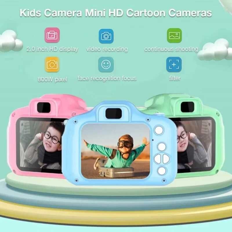 Детски фотоапарат STELS W304 с 64GB карта, Селфи, Full HD видео, Игри