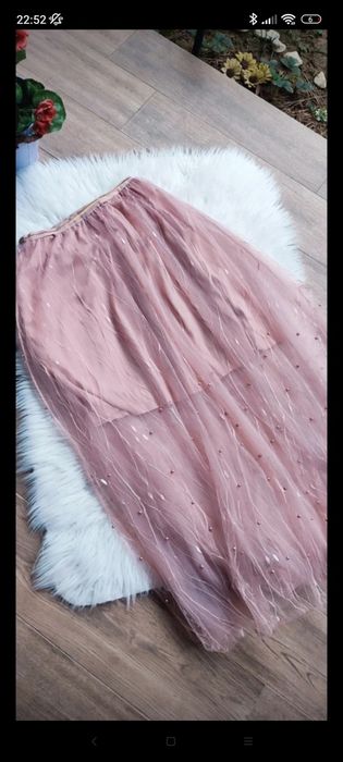 Fustiță lunga cu tul, roz pudra trandafiru, croi avantajos siluetei