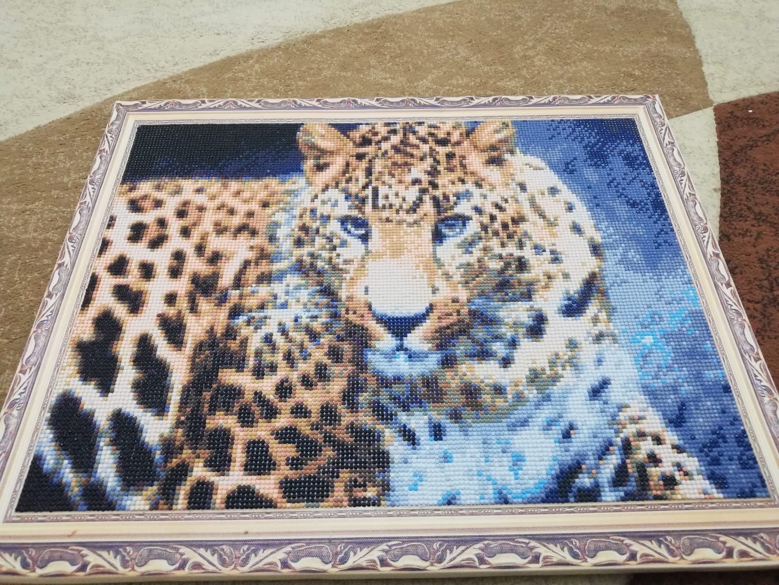 Алмазная живопись, картина леопарда