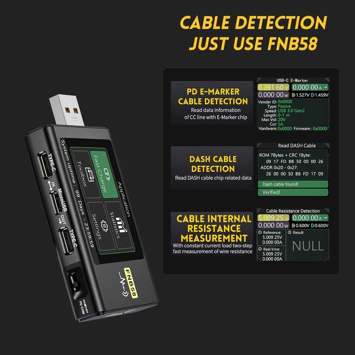 USB тестер FNIRSI FNB58 с Bluetooth Измерване на напрежение и ток