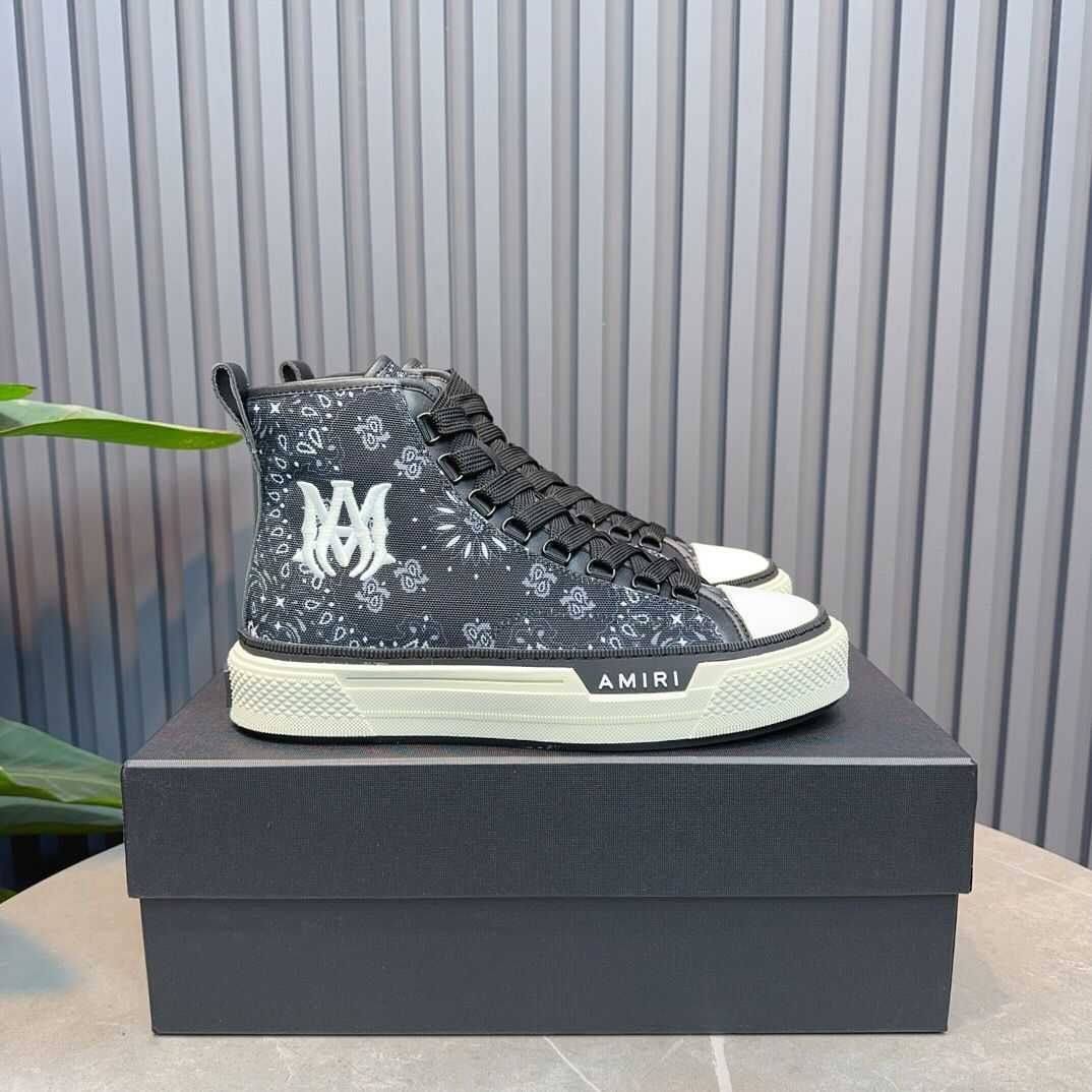 Adidasi Amiri High-Top Court Sneakers - Black/White Premium din Piele