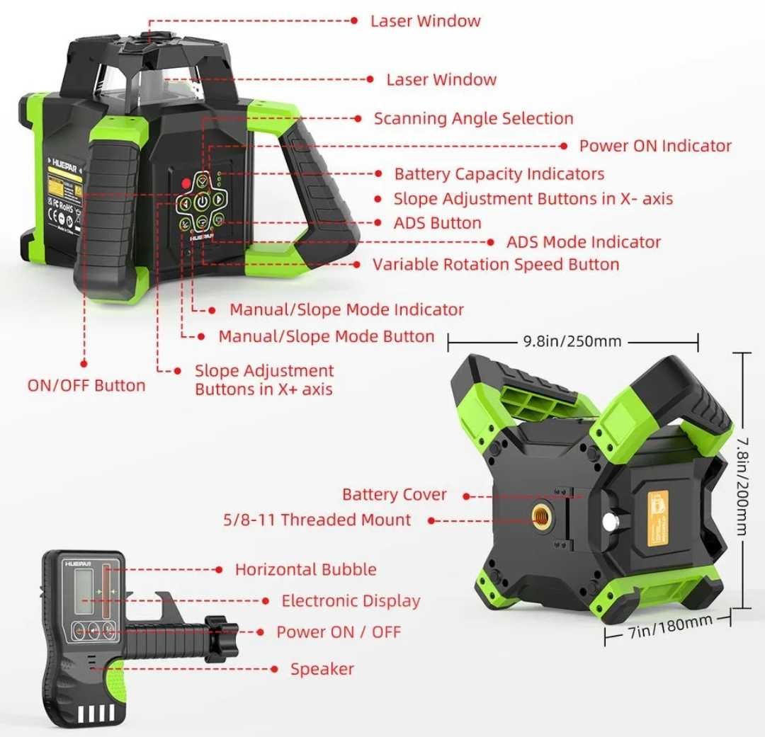 "Чисто нов лазерен роторен нивелир Huepar RL300HR kit