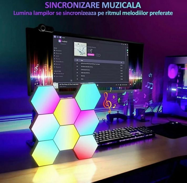 Set 6 lămpi RGB hexagonale modulare de perete