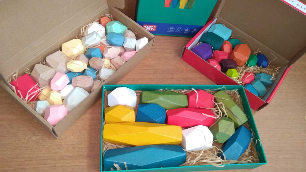 Ново! 12бр. големи дървени камъни Монтесори за игра или декорация