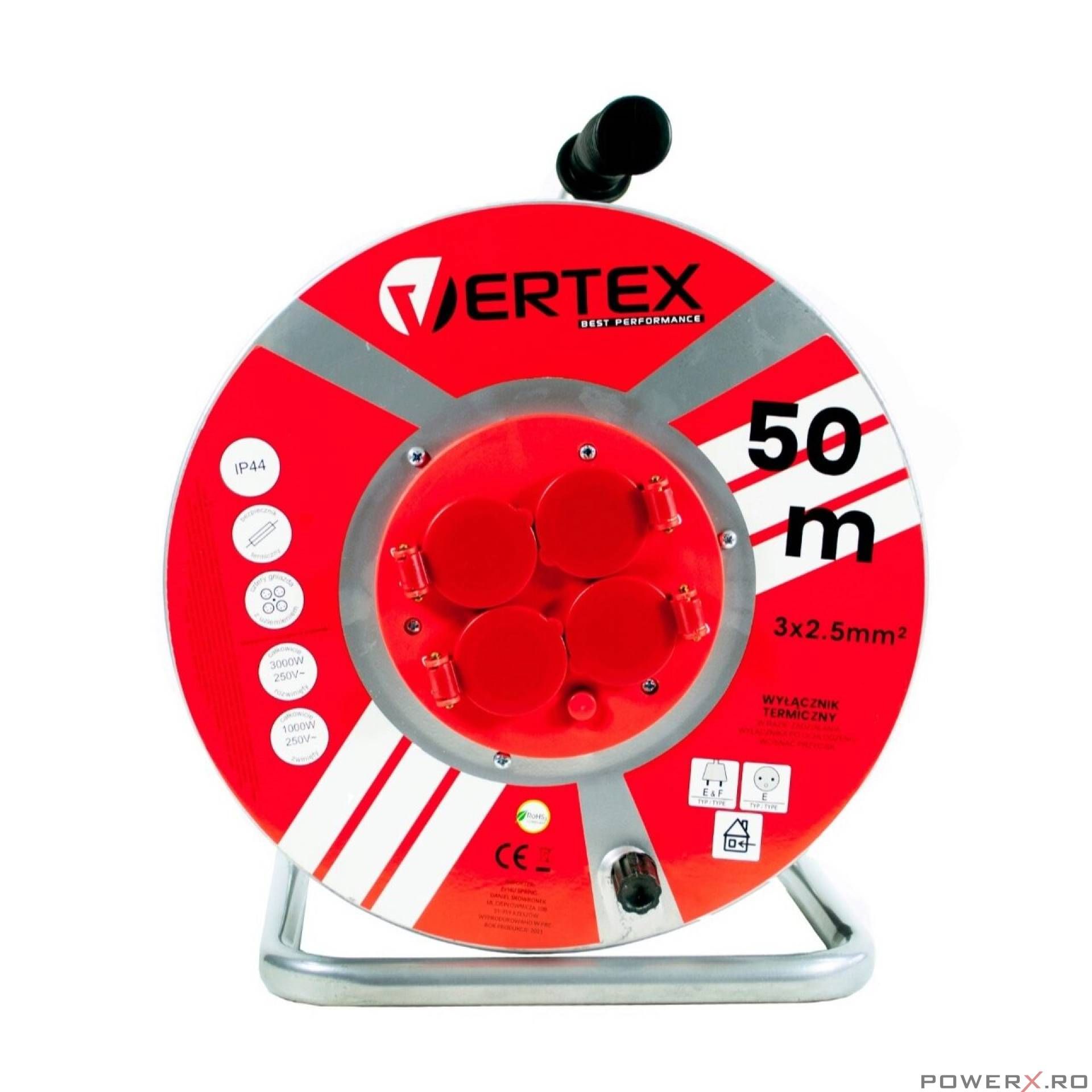 Rola cablu electric prelungitor 50M cadru metalic 3x2.5 Vertex