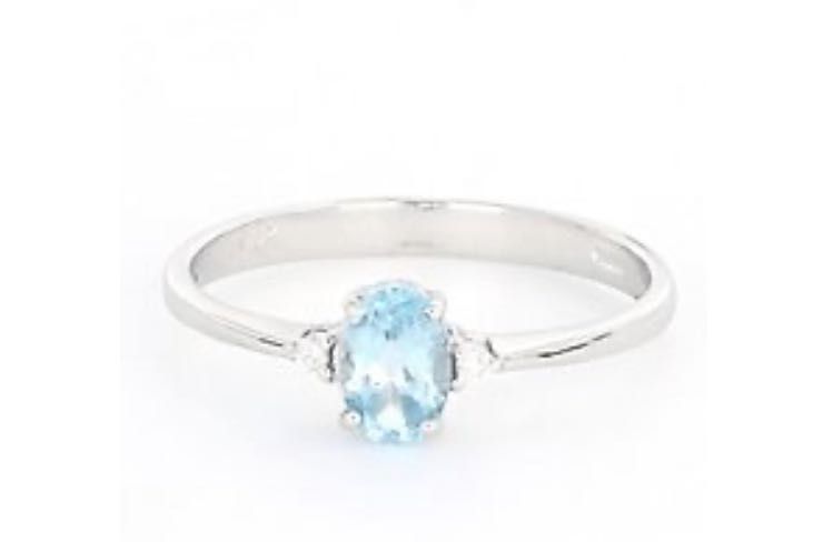Inel aur alb 18ct, cu diamante și topaz albastru