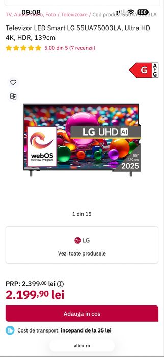 Smart Tv Lg 4K 139 cm sigilat garantie 2 ani Altex