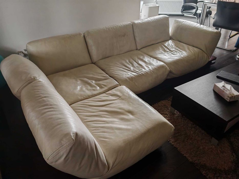 Canapea piele crem - extensibila, mecanism reglare spatare