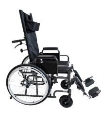 Инвалидная коляска с высокой спинкой и подголовником.