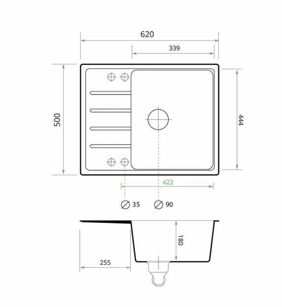 Кухненска Мивка от гранит модел Копенхаген 620 x 500 Бяла