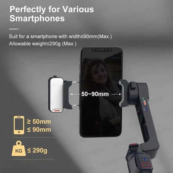 Stabilizator GIMBAL cu 2 axe + selfie stick cu lumina de umplere A10