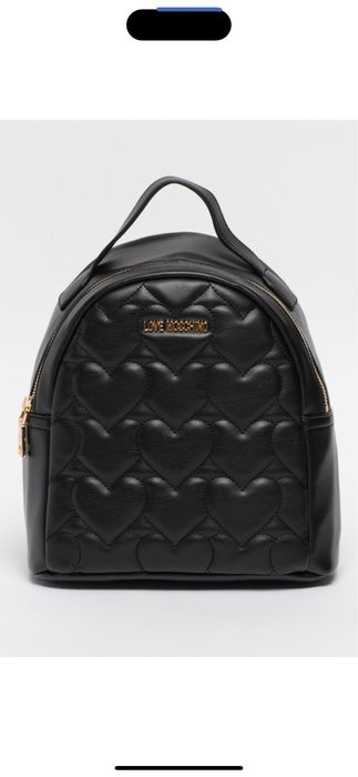 Rucsac Moschino negru matlasat cu inimi. Original!