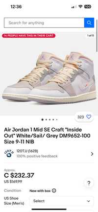 Air Jordan 1 Mid SE Craft "Inside Out" White/Sail/ Grey