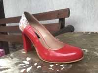 Pantofi Dama cu Toc Piele Naturala Rosii Noi Garkoni
