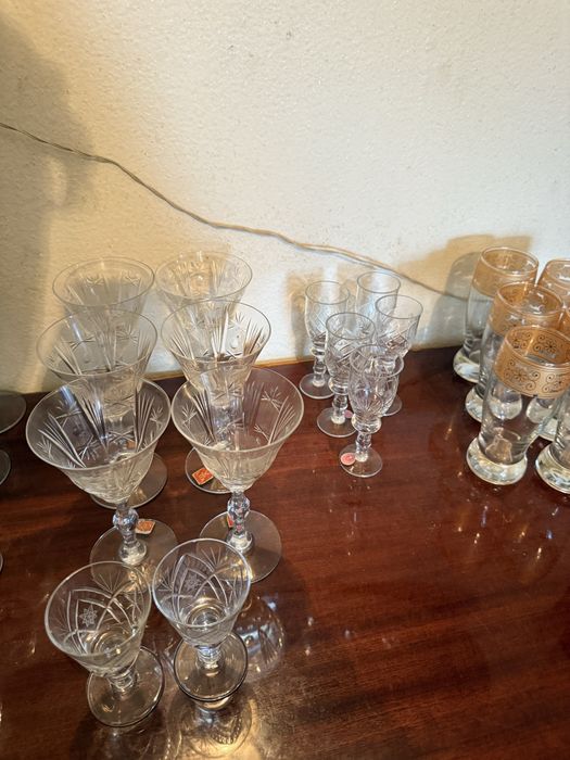 Pahare cristal colectie  si sticla gravata comunism retro clasice