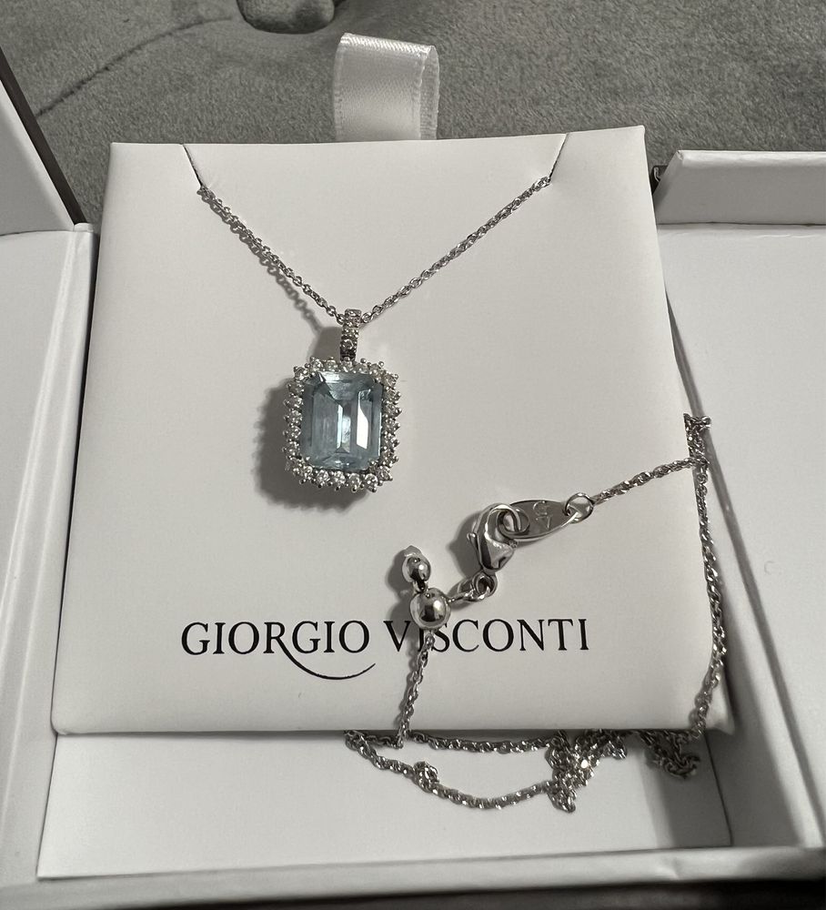 Colier aur alb diamante si aquamarine Giorgio Visconti