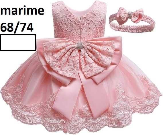 Rochie copii bebe marime 68/74/80 ocazie cu funda gigant si dantela