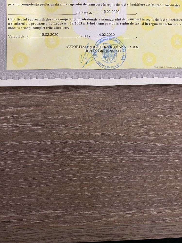 certificat manager transport taxi uber bolt meneger flota srl pfa arr