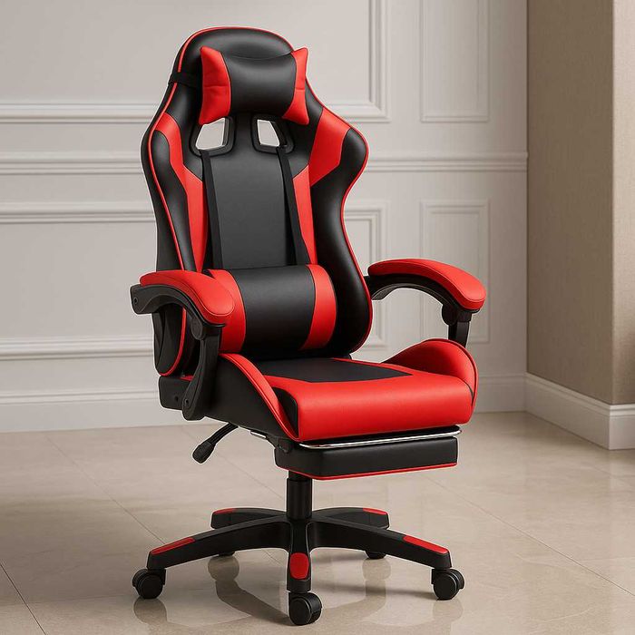 Игровое кресло с подставкой для ног и подушкой поддержки